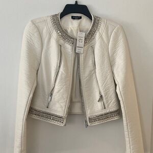 bebe Cream Quilted Jacket with Silver Accents